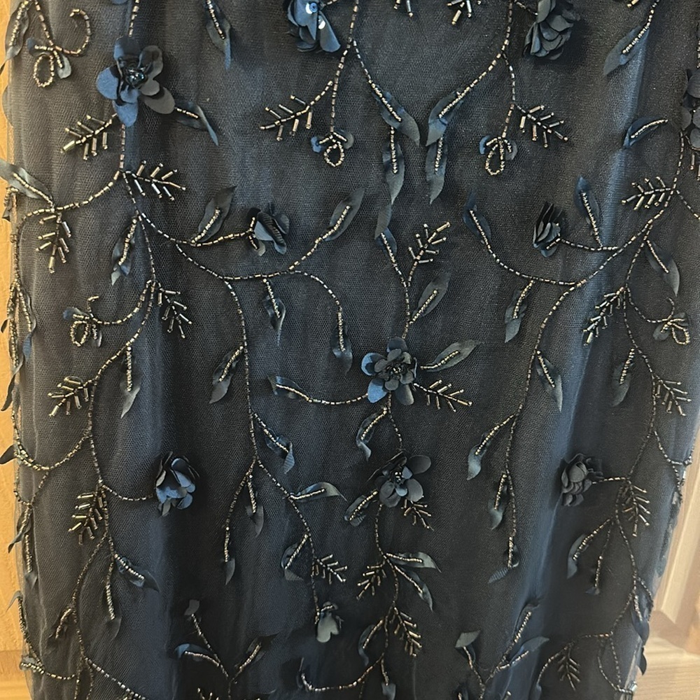 Theia Couture Elegant Blue Embroidered and Beaded Dress - Sample Size 2 - Picture 9 of 15